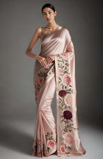 Blush Pink Peony and Roses Embroidered Saree