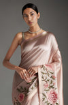 Blush Pink Peony and Roses Embroidered Saree
