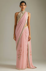 Blush Pink  Saree with Embroidered Halter Blouse