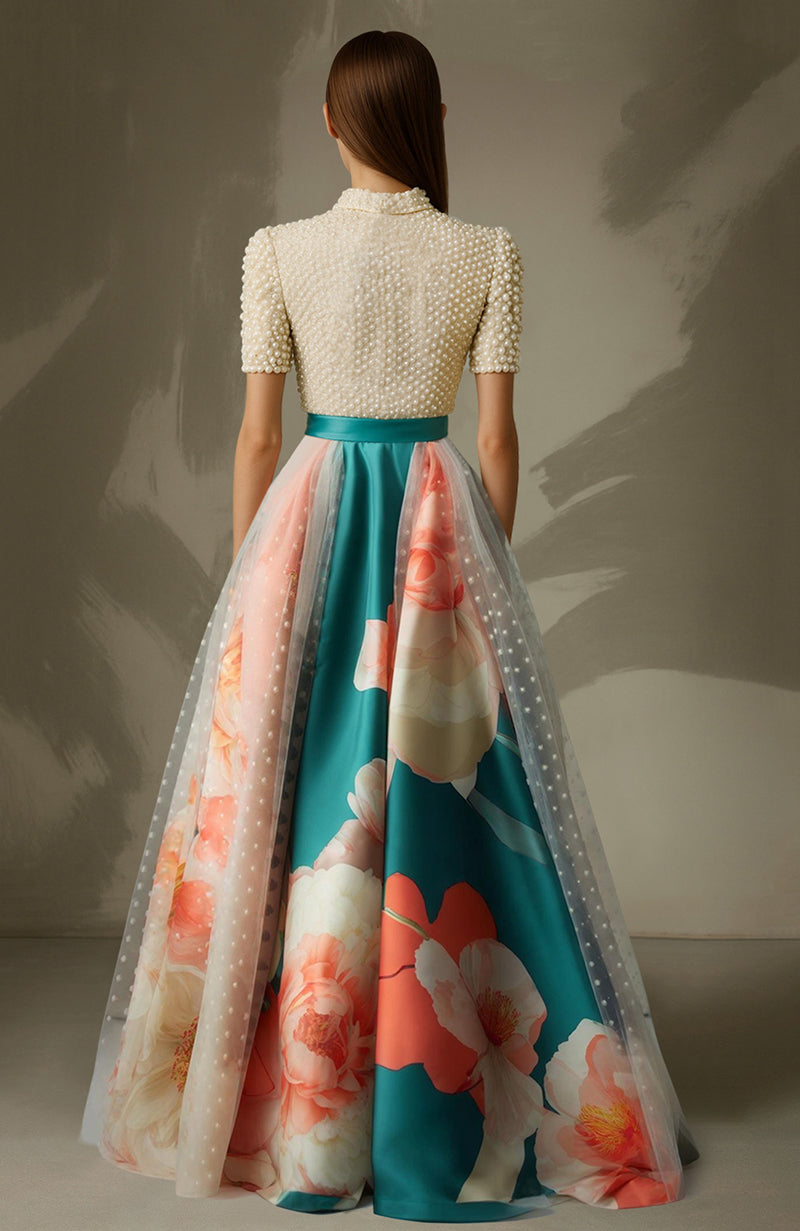 Opal Flora Pearl Embroidered Skirt Set
