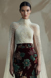 Crimson Bloom Pearl Embroidered Floral Skirt Set