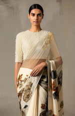 Ivory Bloom Floral Saree with Pearl Embellished Blouse