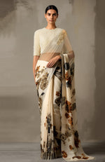 Ivory Bloom Floral Saree with Pearl Embellished Blouse