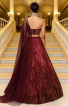 LAILA-  Wine Hand Embroidered Lehenga Set With Cape