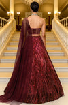 LAILA-  Wine Hand Embroidered Lehenga Set With Cape