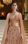 LAILA-  Rose Gold Hand Embroidered Lehenga Set With Cape