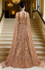 LAILA-  Rose Gold Hand Embroidered Lehenga Set With Cape