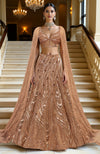 LAILA-  Rose Gold Hand Embroidered Lehenga Set With Cape