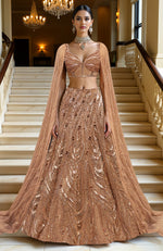 LAILA-  Rose Gold Hand Embroidered Lehenga Set With Cape
