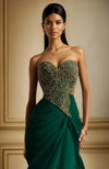 Emerald Eclipse Gold Embroidered Corset Gown