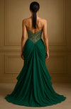 Emerald Eclipse Gold Embroidered Corset Gown