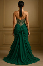 Emerald Eclipse Gold Embroidered Corset Gown