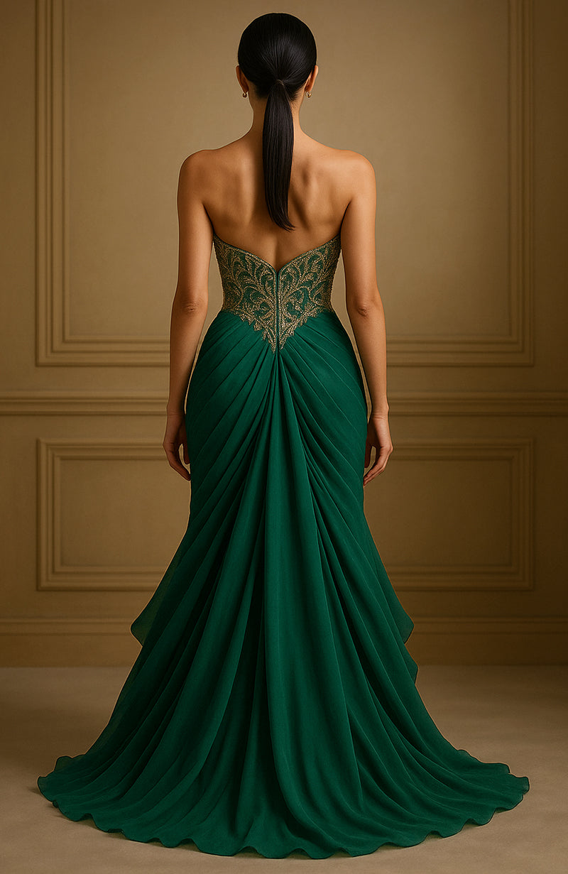 Emerald Eclipse Gold Embroidered Corset Gown