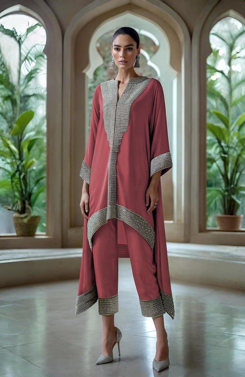 Slate Grey Asymmetric Embellished Kurta Set