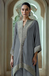 Slate Grey Asymmetric Embellished Kurta Set