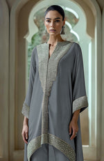Slate Grey Asymmetric Embellished Kurta Set