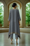 Slate Grey Asymmetric Embellished Kurta Set