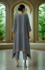 Slate Grey Asymmetric Embellished Kurta Set