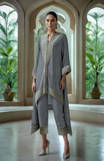 Slate Grey Asymmetric Embellished Kurta Set