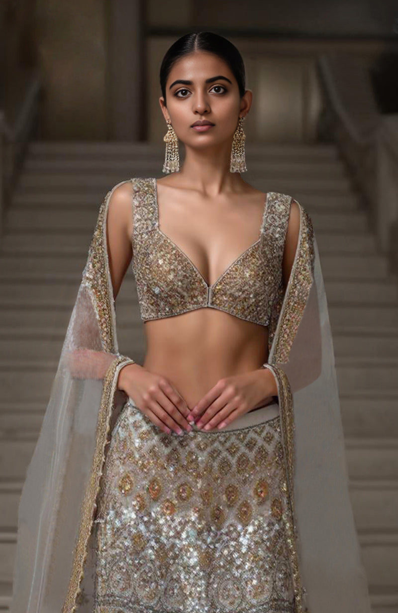 Golden Mirage Sequin Embroidered Mermaid Lehenga Set