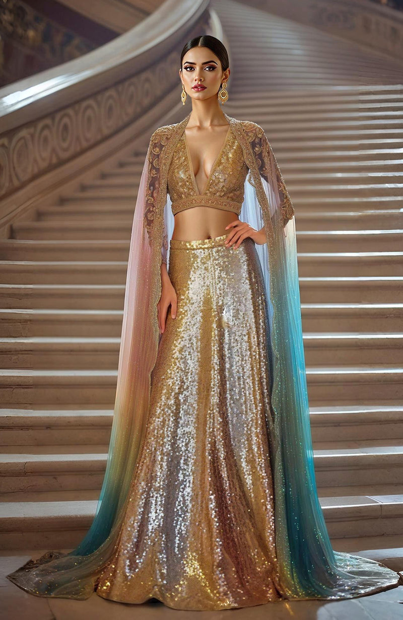 Aurora Royale Sequin Embroidered Lehenga Set with Cape