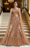 LAILA- Rose Gold Hand  Embroidered Mermaid Lehenga Set With Cape