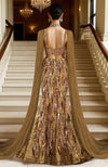 LAILA- Gold Hand Embroidered Mermaid Lehenga Set With Cape