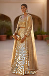 Golden Mirror Hand Embroidered Lehenga Set with Pearl Cape – SOLSTICE from the JALWA Collection by Talking Threads