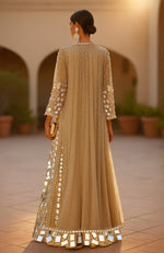 Golden Mirror Hand Embroidered Lehenga Set with Pearl Cape – SOLSTICE from the JALWA Collection by Talking Threads