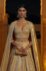 Auric Aura Mirror Embroidered Lehenga Set with Cape –  Couture Sangeet & Reception Ensemble | Jalwa by Talking Threads