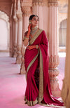 Blood Red- Gold Zardozi Hand Embroidered Pure Silk Saree
