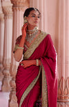 Blood Red- Gold Zardozi Hand Embroidered Pure Silk Saree