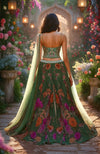 Enchanted Forest Green Floral Corset Sharara Set