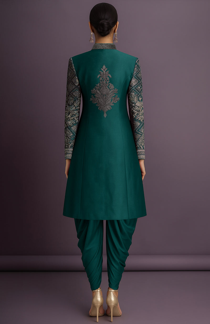 Zahra Embroidered Green Jacket Set