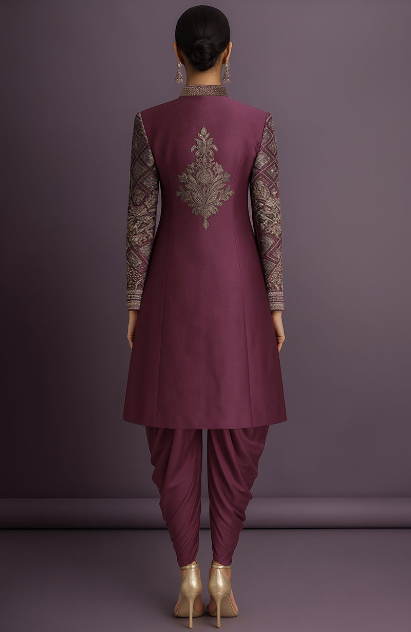 Zahra Embroidered Deep Plum Jacket Set