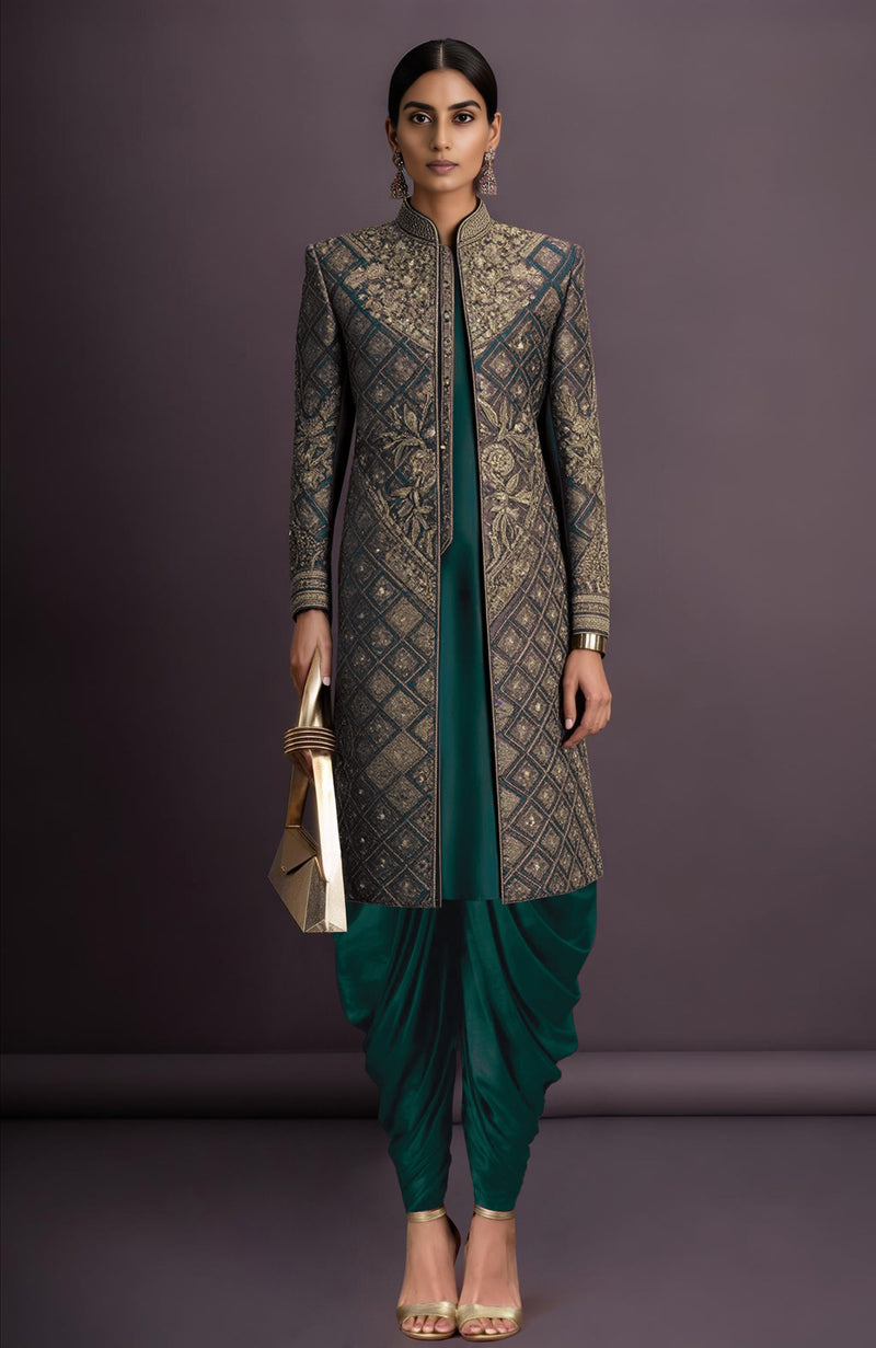 Zahra Embroidered Deep Plum Jacket Set