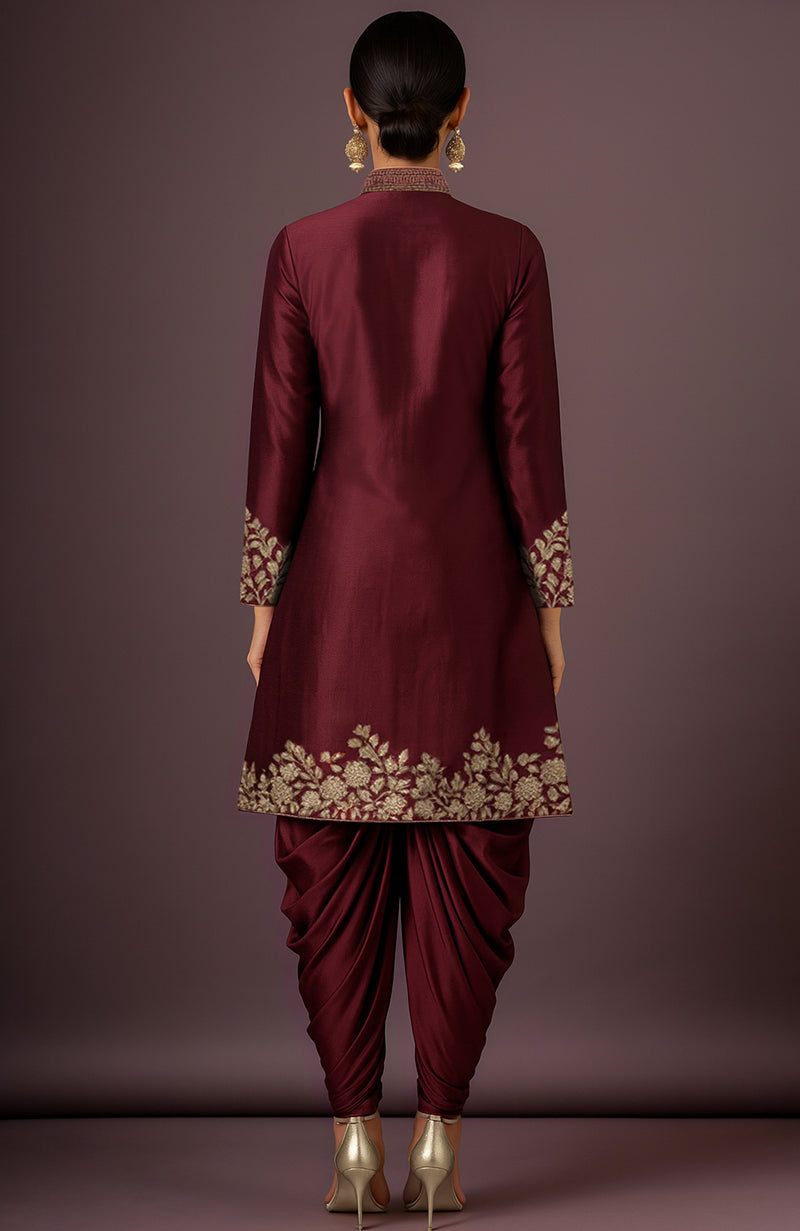 Inaya Embroidered Merlot Wine Jacket Set