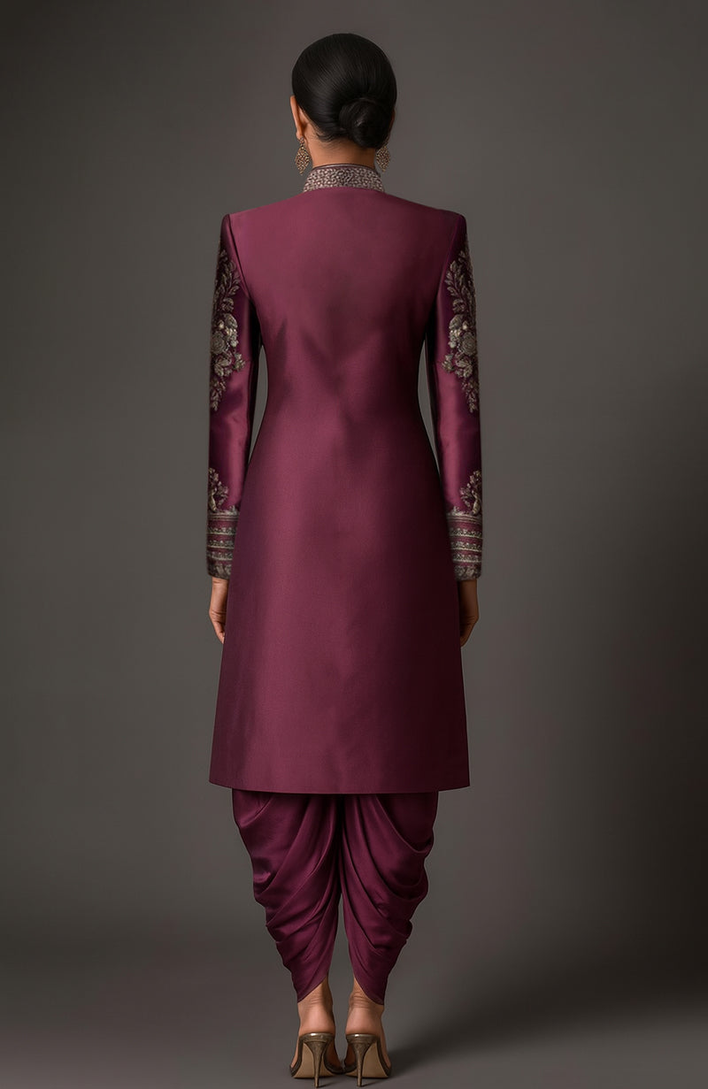 Sahar Embroidered Deep Plum Jacket Set