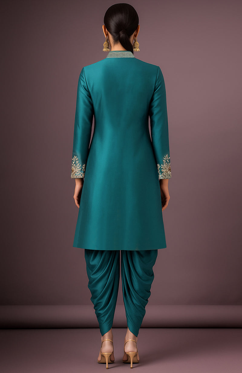 Aafreen Embroidered Jewel Teal Jacket set