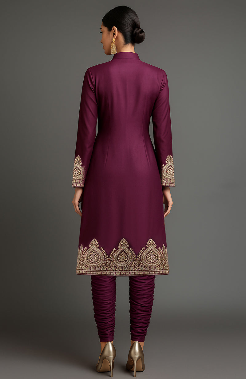 Ruqayya Embroidered Royal Plum Jacket Set
