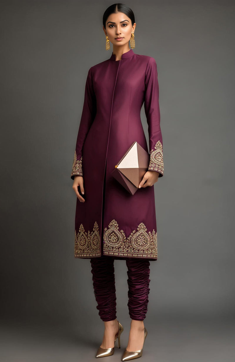 Ruqayya Embroidered Royal Plum Jacket Set