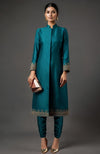 Sama Embroidered Teal Jacket Set