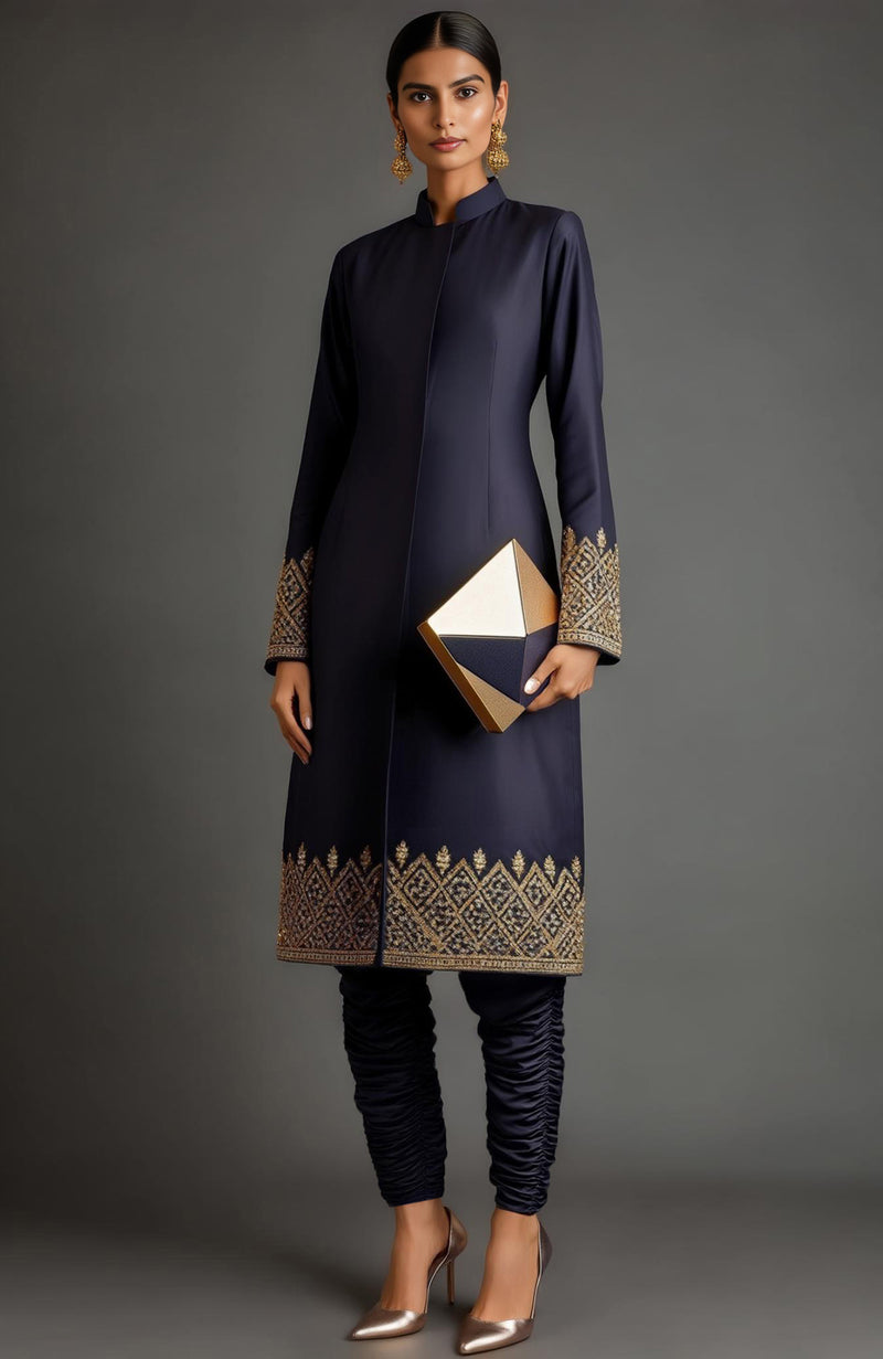 Raniya Embroidered Midnight Navy Jacket Set