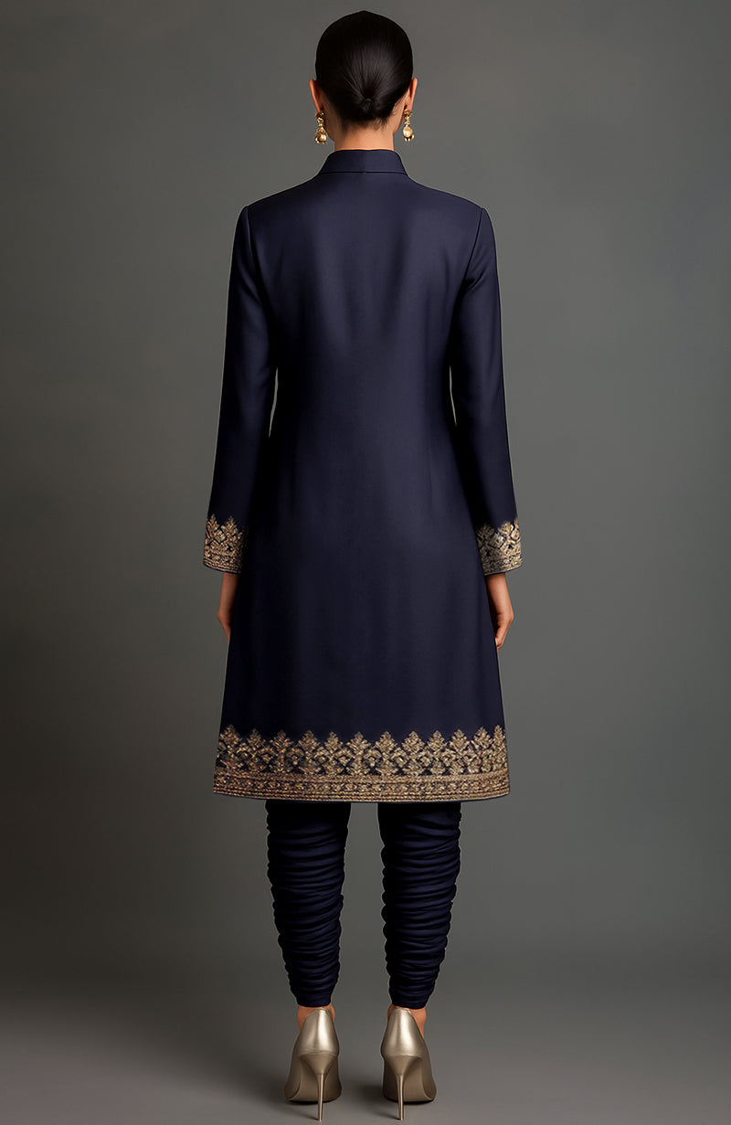 Noor Embroidered Midnight Blue Jacket Set