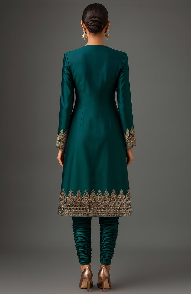 Ayra Embroidered Emerald Green Jacket Set