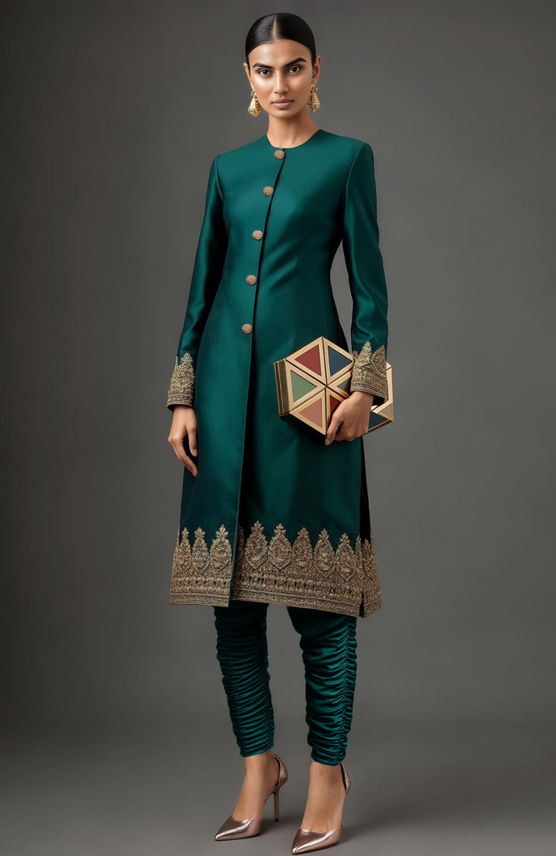 Ayra Embroidered Emerald Green Jacket Set