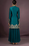 Imara Embroidered Teal Jacket Set