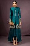 Imara Embroidered Teal Jacket Set