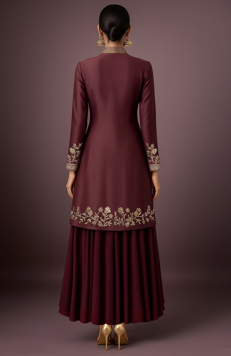 Meher Embroidered Deep Wine Jacket Set