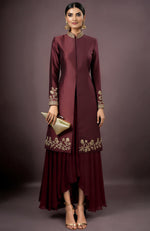 Meher Embroidered Deep Wine Jacket Set